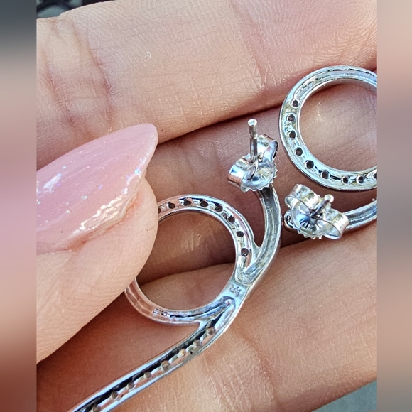 White Gold Diamond Loop Dangle Earrings - Picture 5 of 8